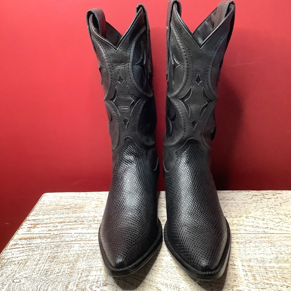 Dan Post  NWOT Dingo Black 8.5D Cowboy Boots With Cutout & Snakeskin Des…